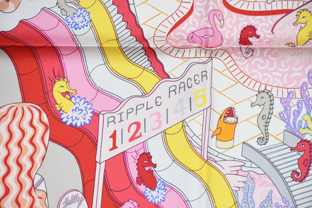 Hermes Scarf Splash Park 90 cm silk orange Carre water fish sea 35"