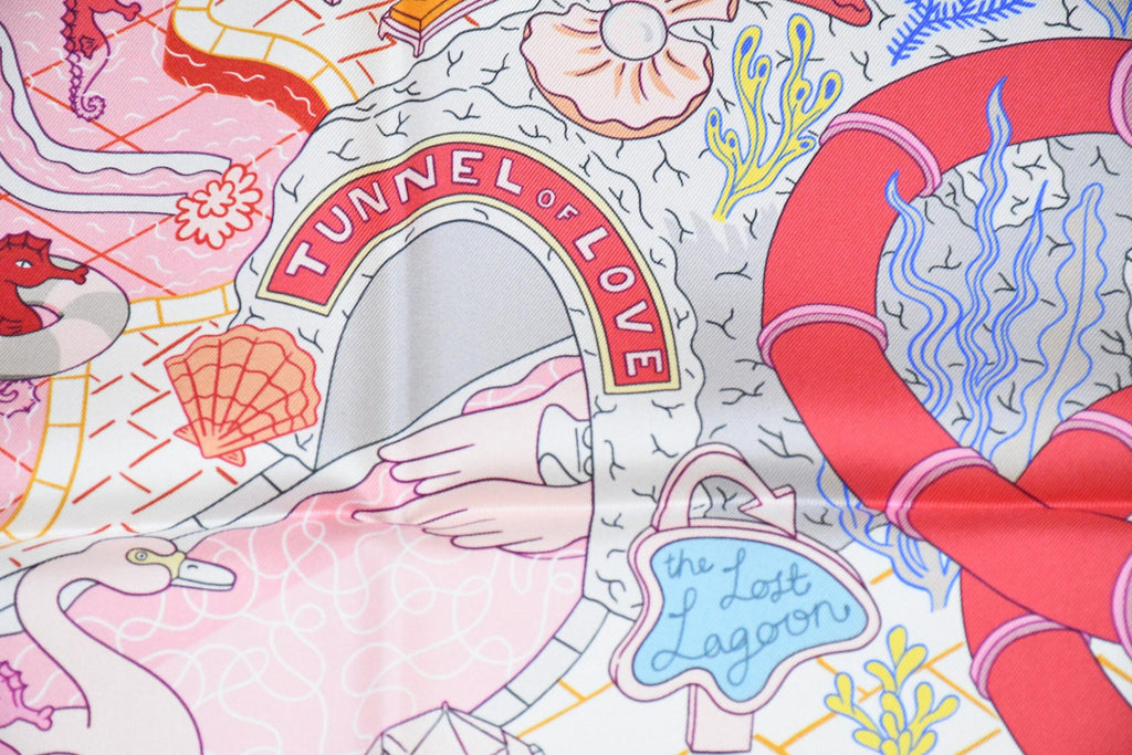 Hermes Scarf Splash Park 90 cm silk orange Carre water fish sea 35"