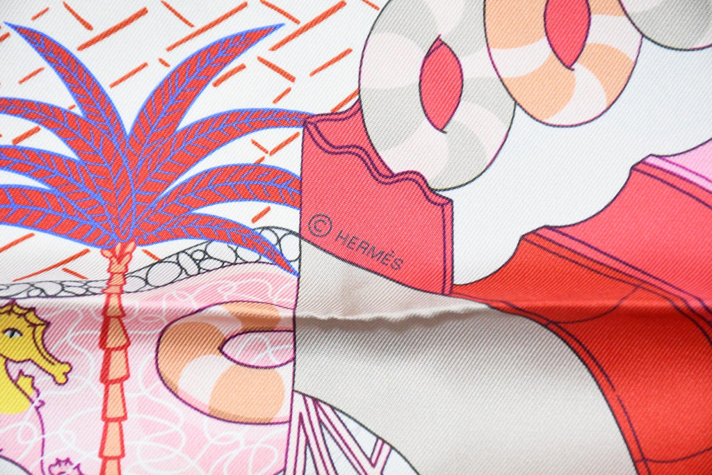 Hermes Scarf Splash Park 90 cm silk orange Carre water fish sea 35"