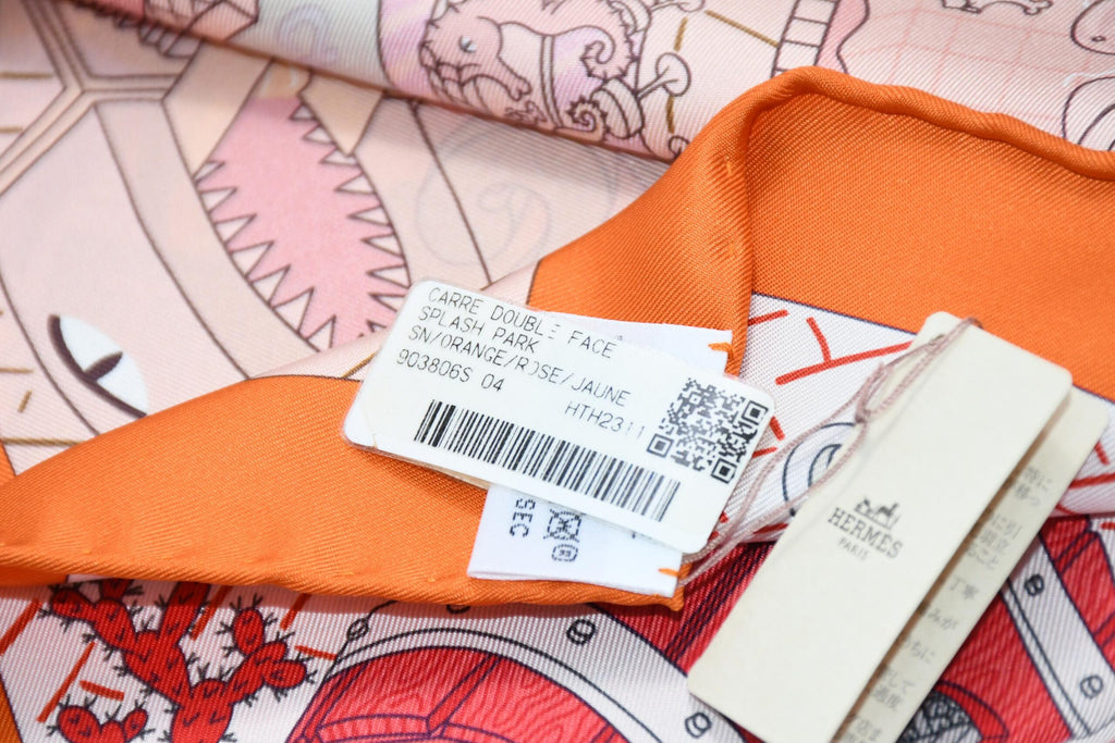 Hermes Scarf Splash Park 90 cm silk orange Carre water fish sea 35"