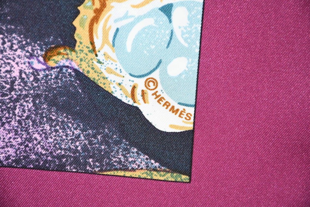 Hermes Scarf Sulfure et Presse Papiers Ⅱ by Caty Latham 90 cm silk purple Carre ball