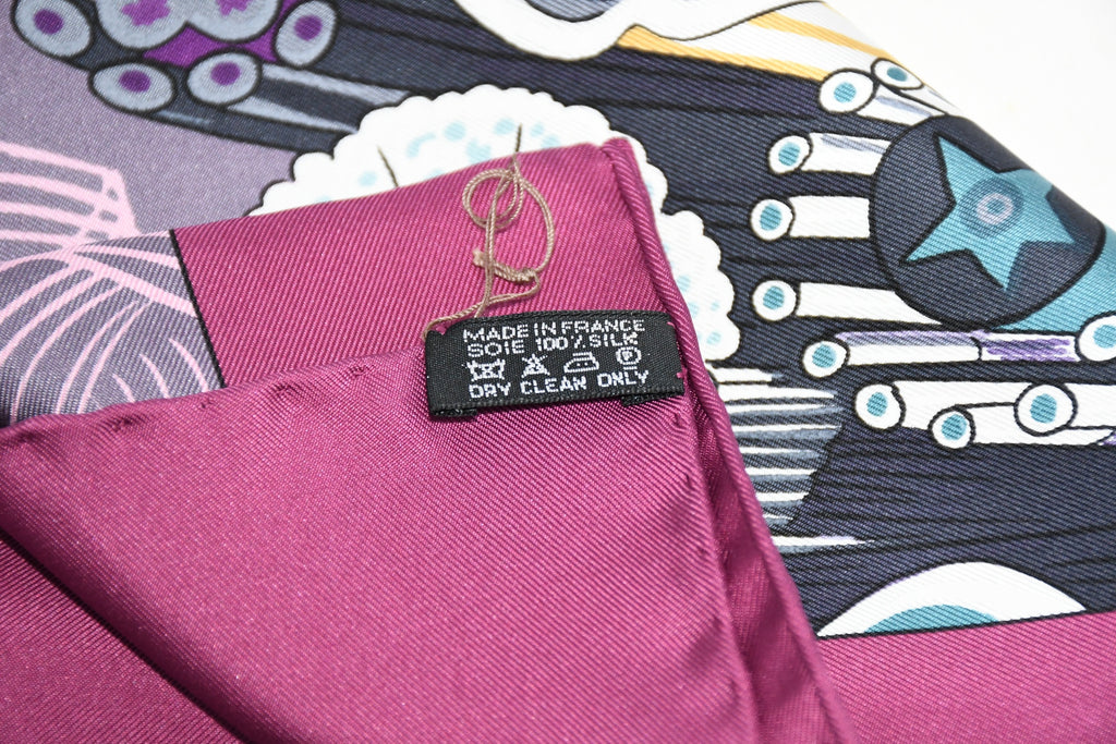 Hermes Scarf Sulfure et Presse Papiers Ⅱ by Caty Latham 90 cm silk purple Carre ball
