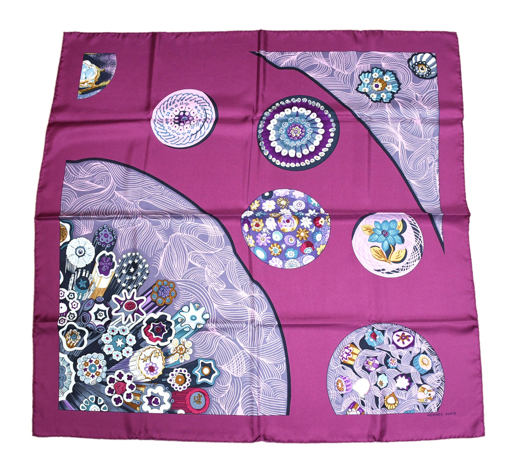 Hermes Scarf Sulfure et Presse Papiers Ⅱ by Caty Latham 90 cm silk purple Carre ball