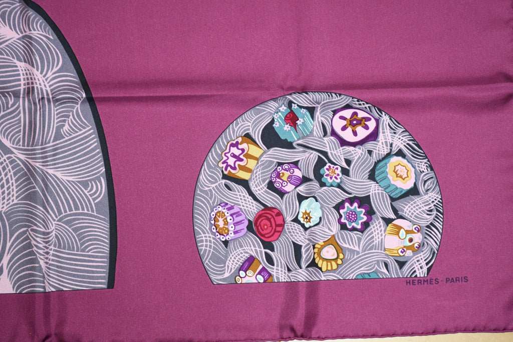 Hermes Scarf Sulfure et Presse Papiers Ⅱ by Caty Latham 90 cm silk purple Carre ball