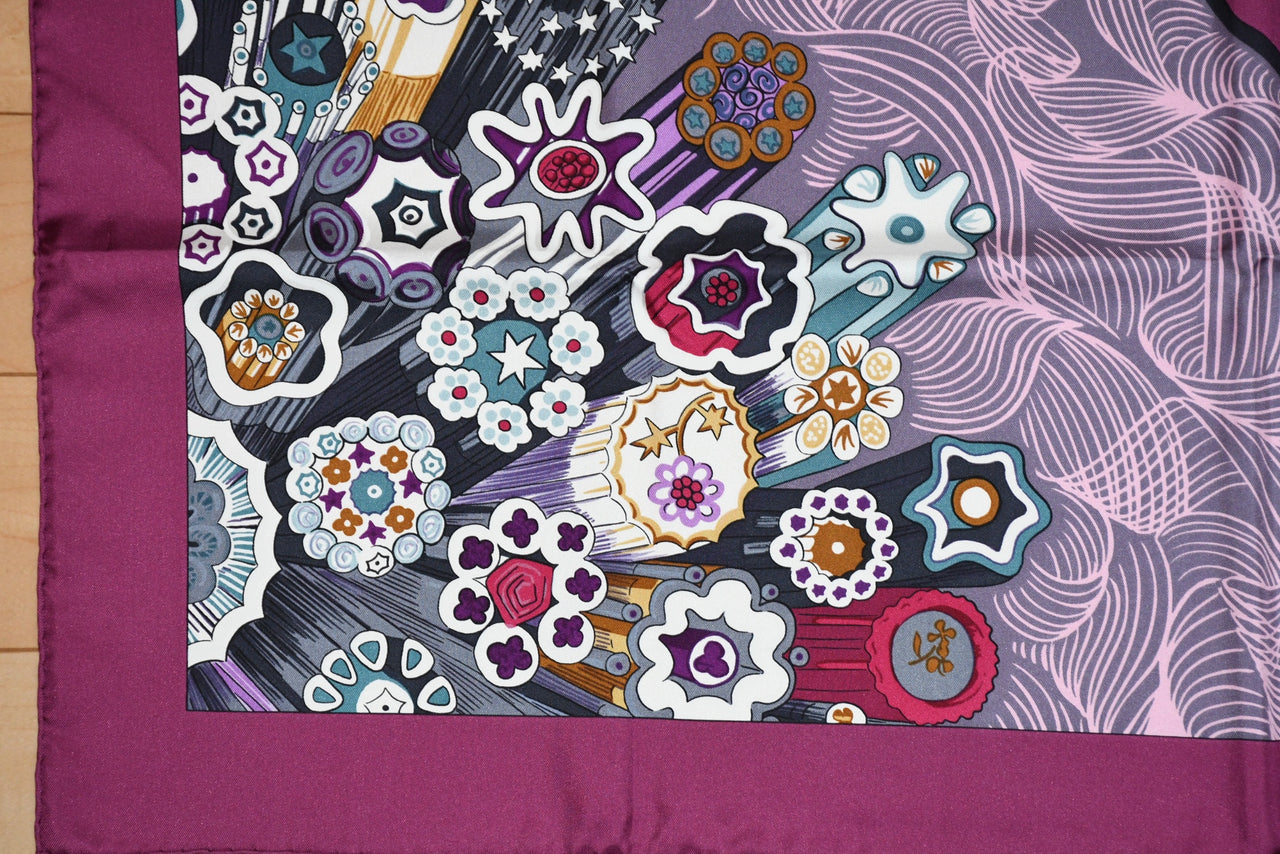 Hermes Scarf Sulfure et Presse Papiers Ⅱ by Caty Latham 90 cm silk purple Carre ball