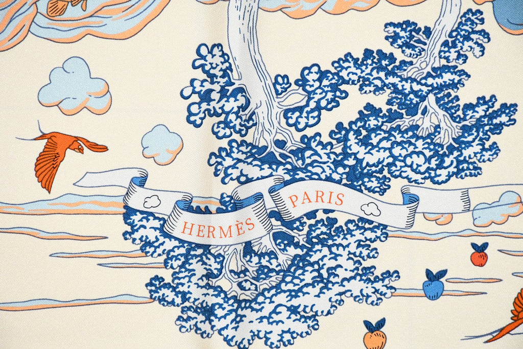 Hermes Scarf Sur Mon Nuage 90 cm cream beige Carre my cloud sky 35"