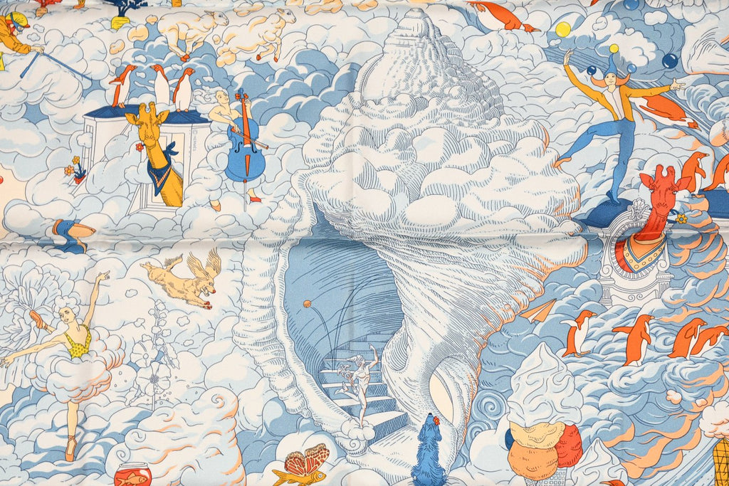 Hermes Scarf Sur Mon Nuage 90 cm cream beige Carre my cloud sky 35"