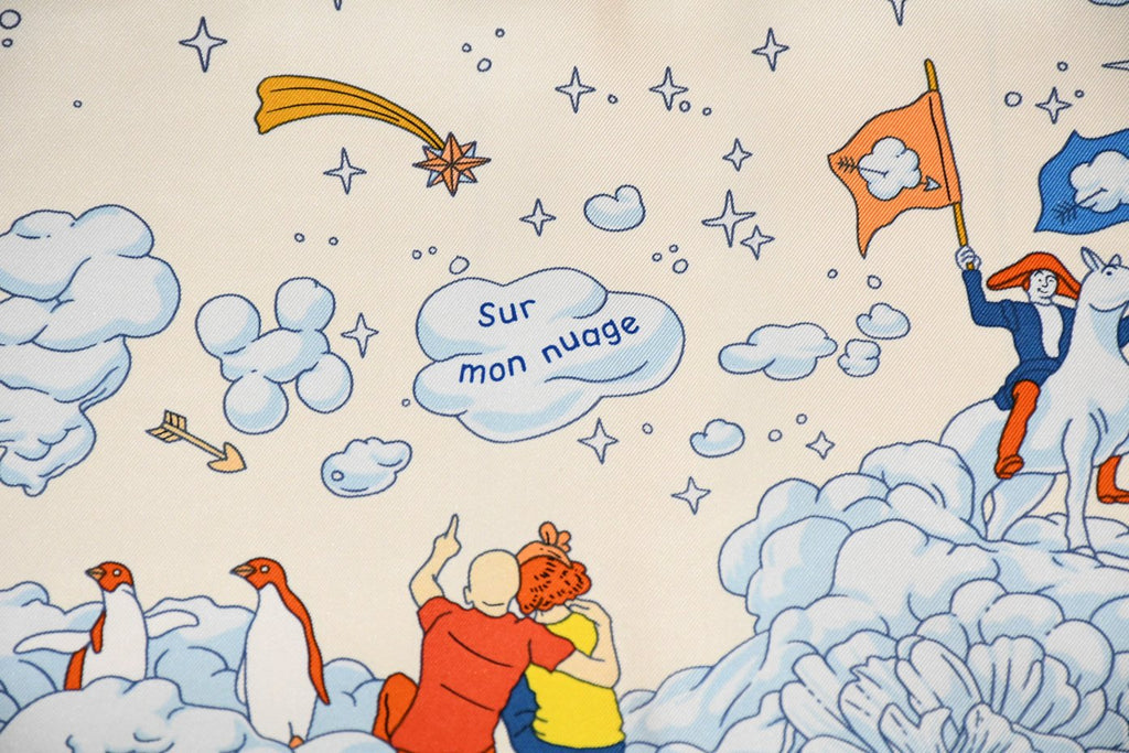Hermes Scarf Sur Mon Nuage 90 cm cream beige Carre my cloud sky 35"