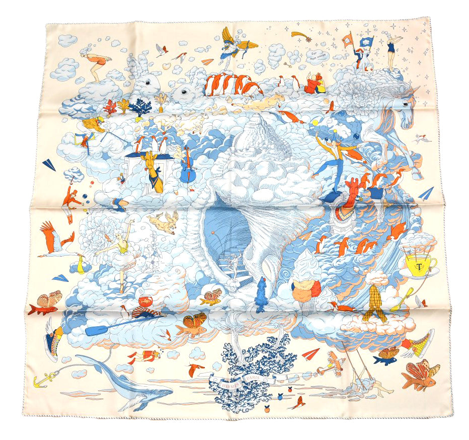 Hermes Scarf Sur Mon Nuage 90 cm cream beige Carre my cloud sky 35"