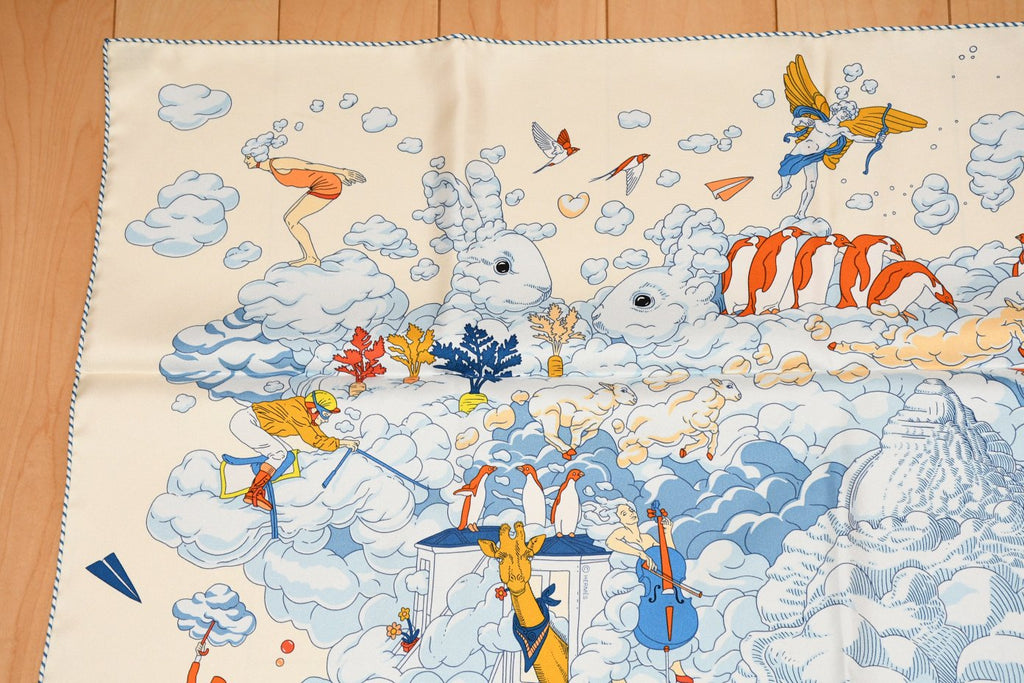 Hermes Scarf Sur Mon Nuage 90 cm cream beige Carre my cloud sky 35"