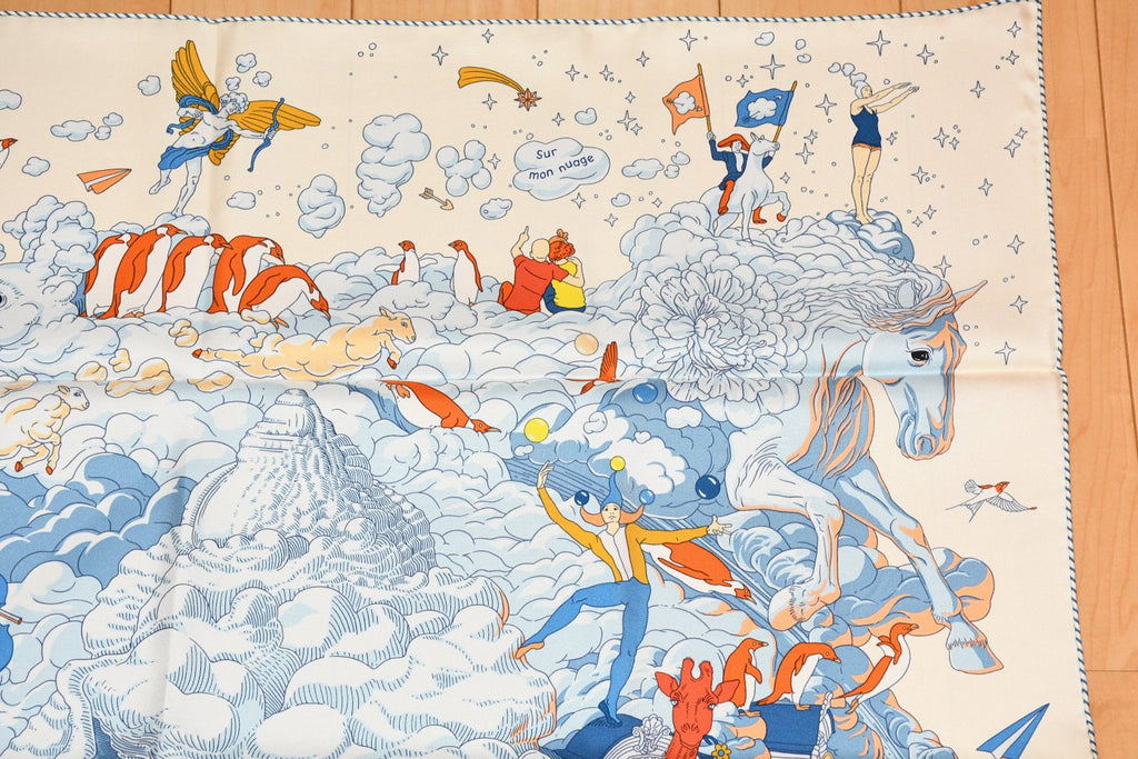 Hermes Scarf Sur Mon Nuage 90 cm cream beige Carre my cloud sky 35"