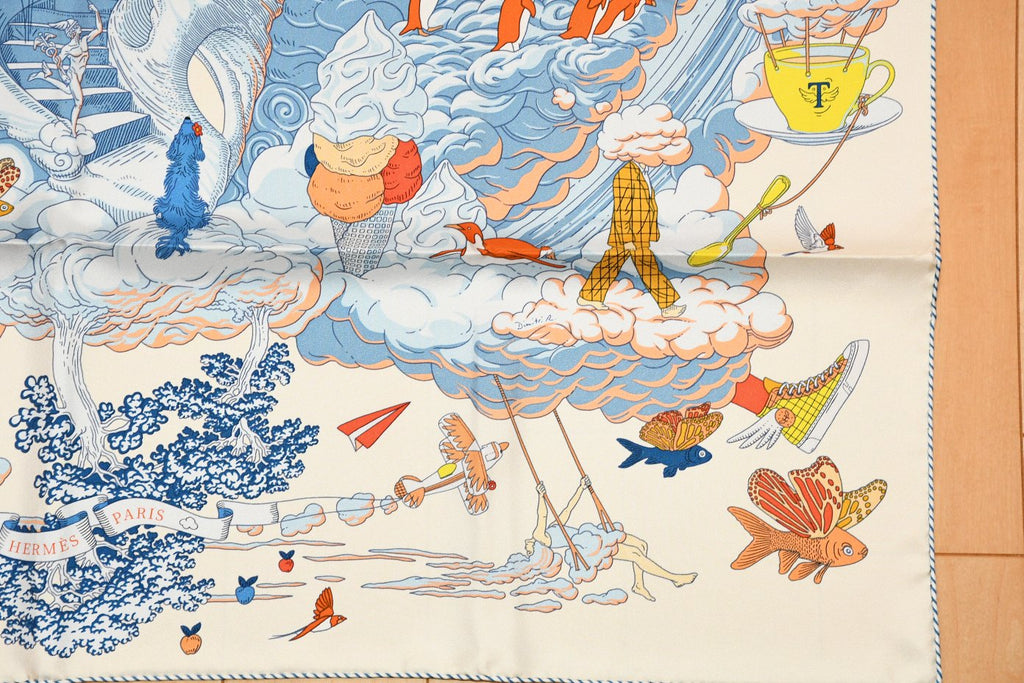 Hermes Scarf Sur Mon Nuage 90 cm cream beige Carre my cloud sky 35"