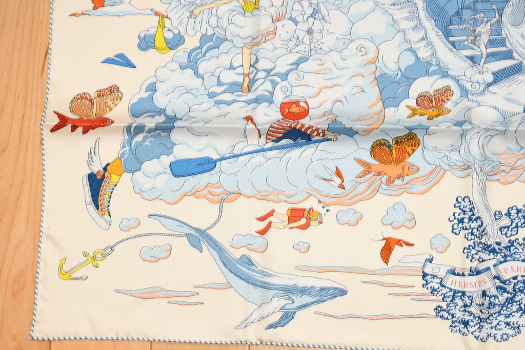 Hermes Scarf Sur Mon Nuage 90 cm cream beige Carre my cloud sky 35"