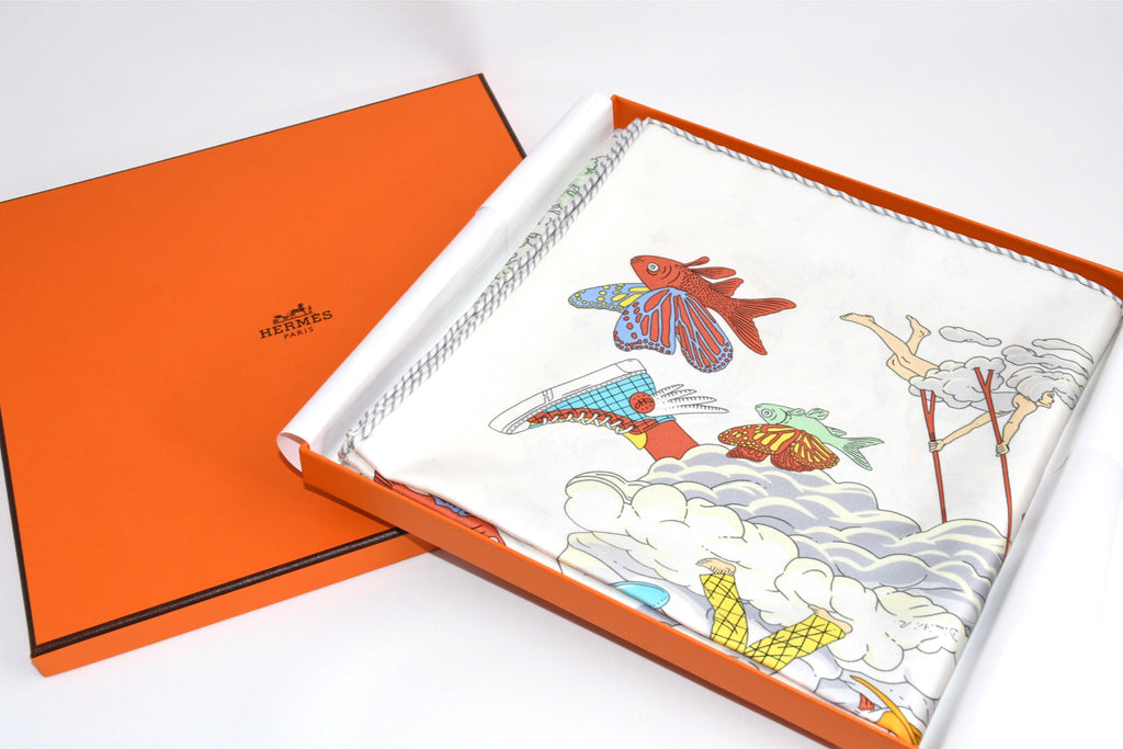 Hermes Scarf Sur Mon Nuage 90 cm silk white Carre my cloud 35"