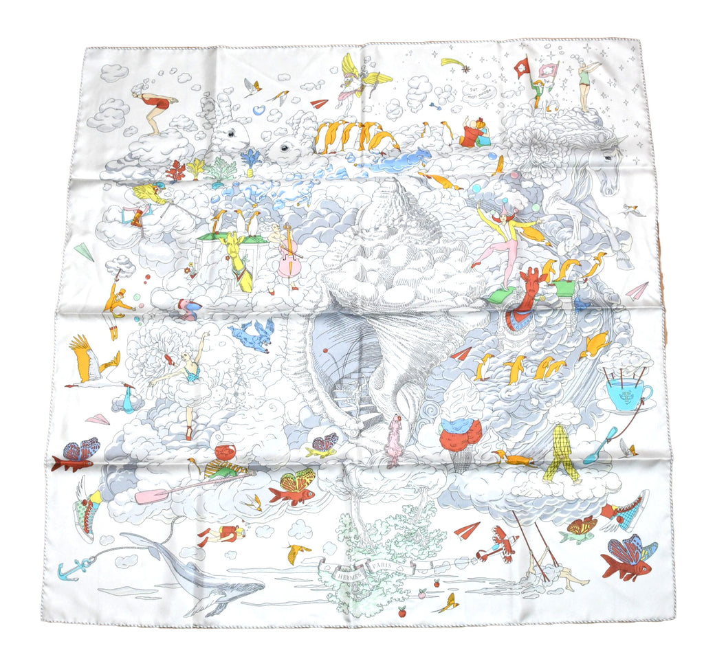 Hermes Scarf Sur Mon Nuage 90 cm silk white Carre my cloud 35"