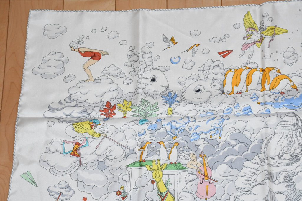 Hermes Scarf Sur Mon Nuage 90 cm silk white Carre my cloud 35"