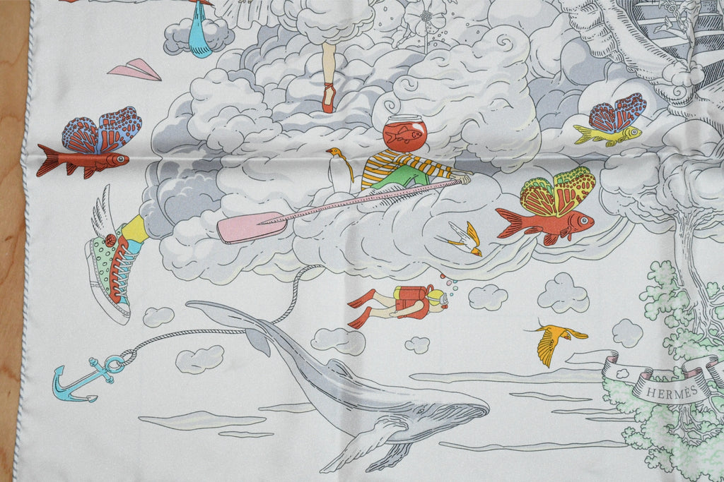 Hermes Scarf Sur Mon Nuage 90 cm silk white Carre my cloud 35"