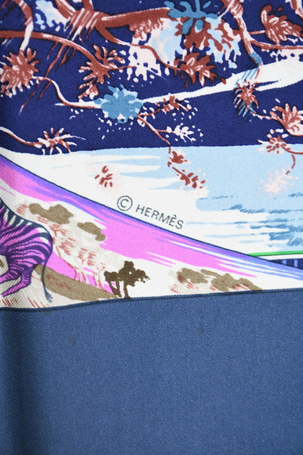 Hermes Scarf TROPIQUES 90 cm silk blue gray purple Carre bird tree 35"