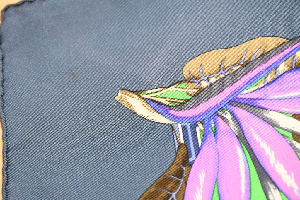 Hermes Scarf TROPIQUES 90 cm silk blue gray purple Carre bird tree 35"