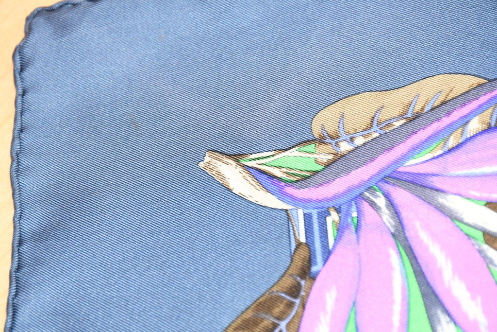 Hermes Scarf TROPIQUES 90 cm silk blue gray purple Carre bird tree 35"