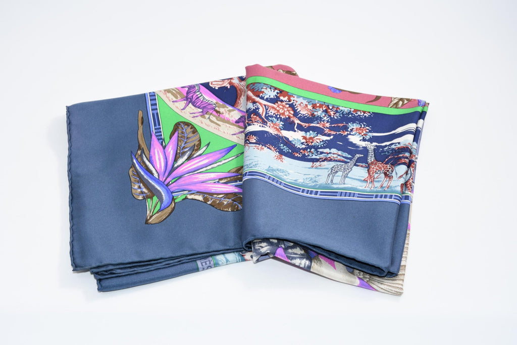 Hermes Scarf TROPIQUES 90 cm silk blue gray purple Carre bird tree 35"