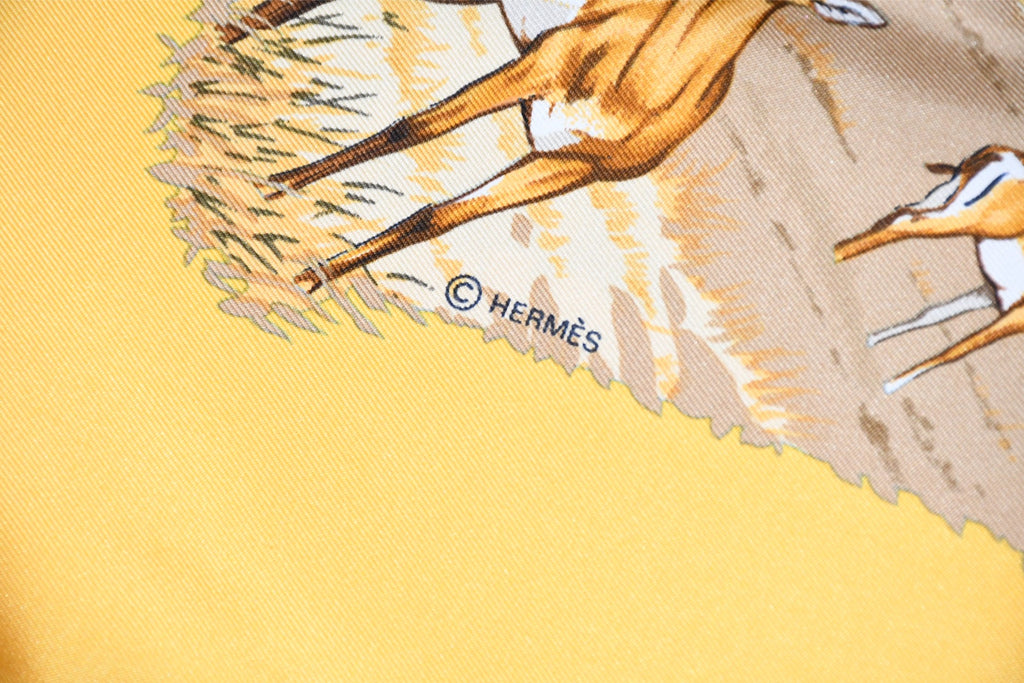 Hermes Scarf Tanzanie 90 cm silk yellow Carre Tanzania animal cheetah 35"