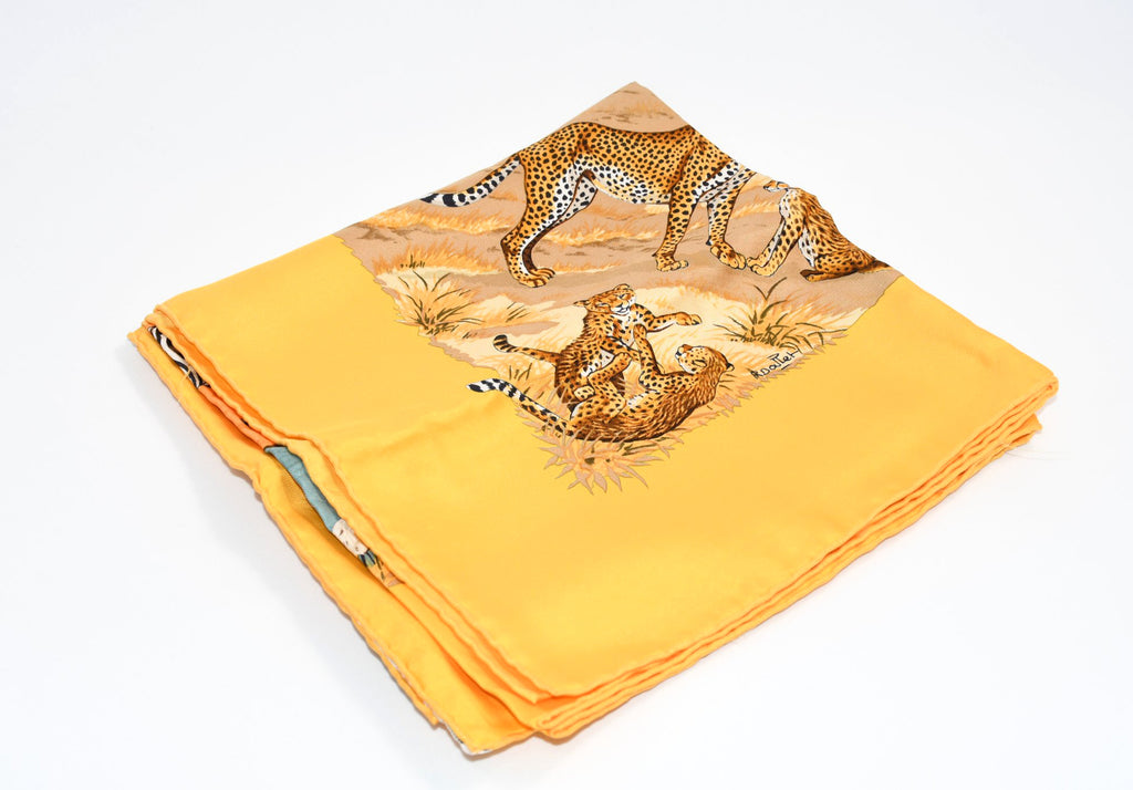 Hermes Scarf Tanzanie 90 cm silk yellow Carre Tanzania animal cheetah 35"