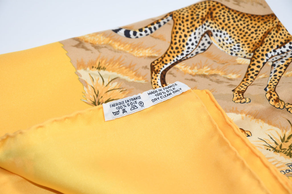 Hermes Scarf Tanzanie 90 cm silk yellow Carre Tanzania animal cheetah 35"