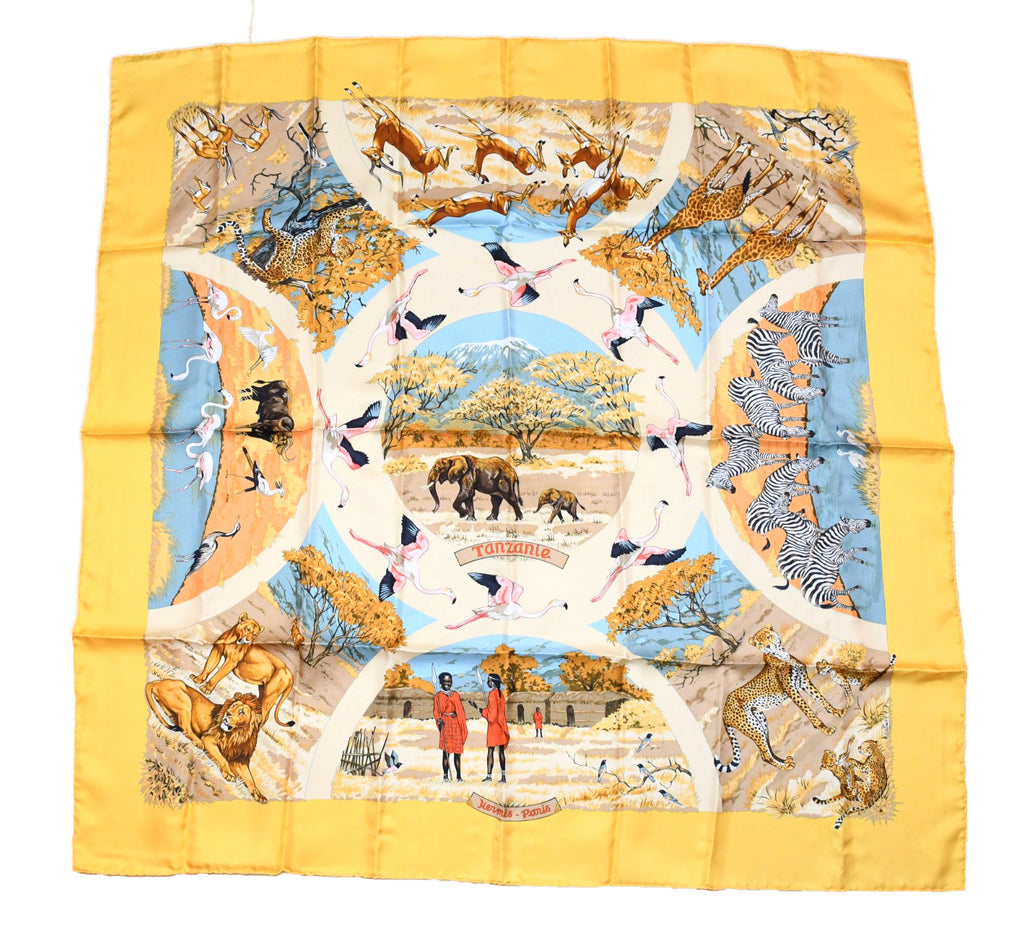 Hermes Scarf Tanzanie 90 cm silk yellow Carre Tanzania animal cheetah 35"