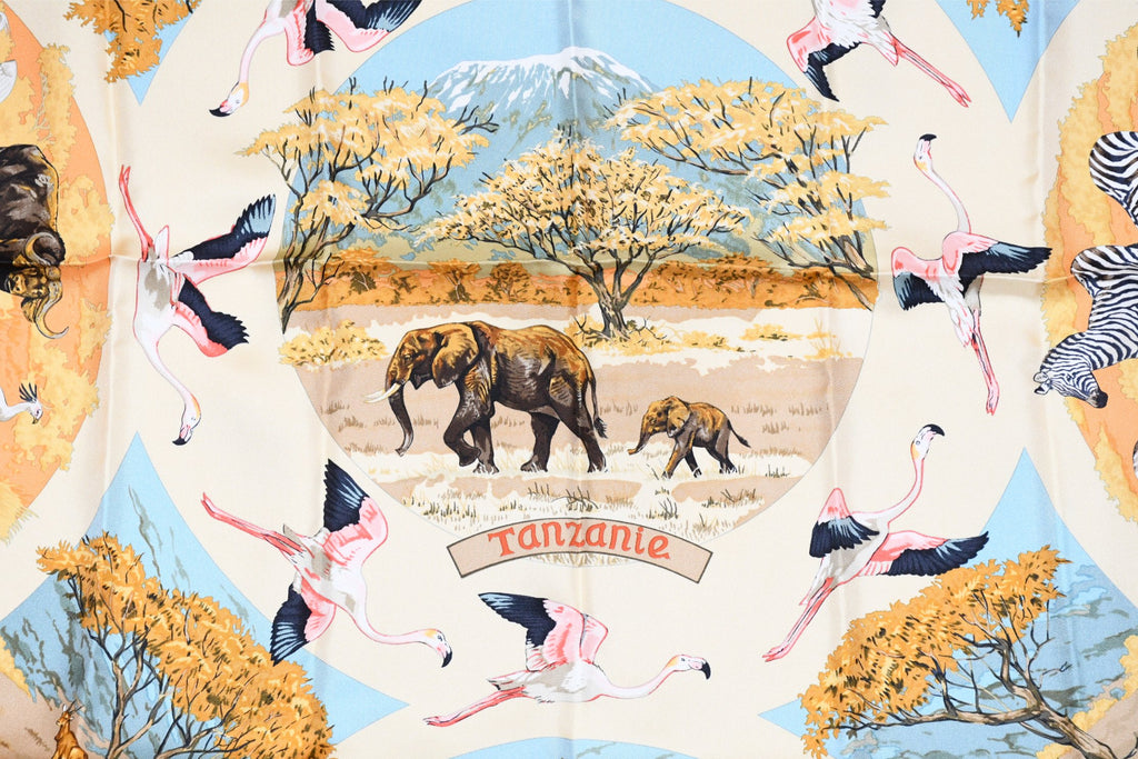 Hermes Scarf Tanzanie 90 cm silk yellow Carre Tanzania animal cheetah 35"
