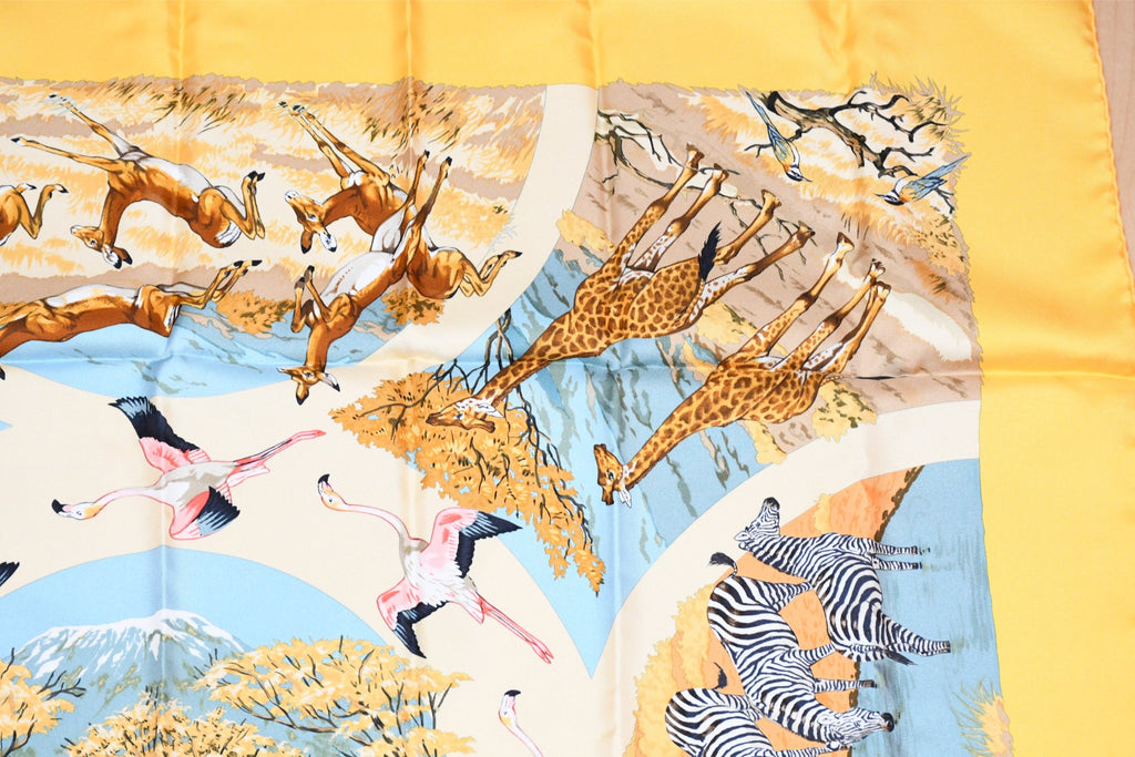 Hermes Scarf Tanzanie 90 cm silk yellow Carre Tanzania animal cheetah 35"
