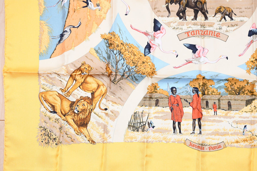 Hermes Scarf Tanzanie 90 cm silk yellow Carre Tanzania animal cheetah 35"