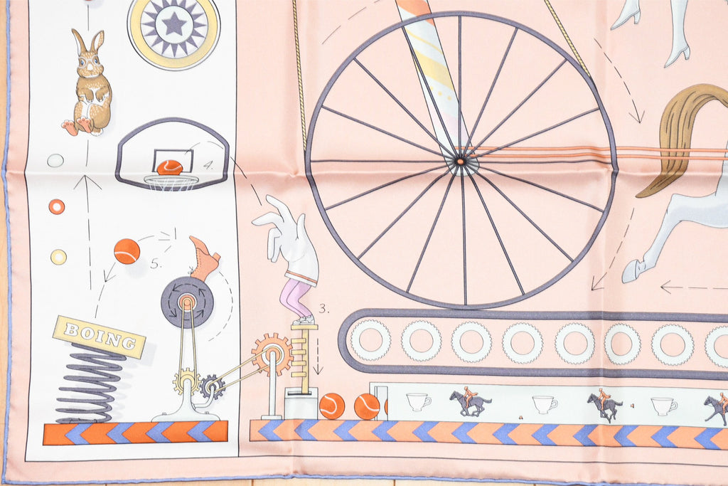 Hermes Scarf Tea for Two 90 cm silk light pink beige Carre horse cat 35"