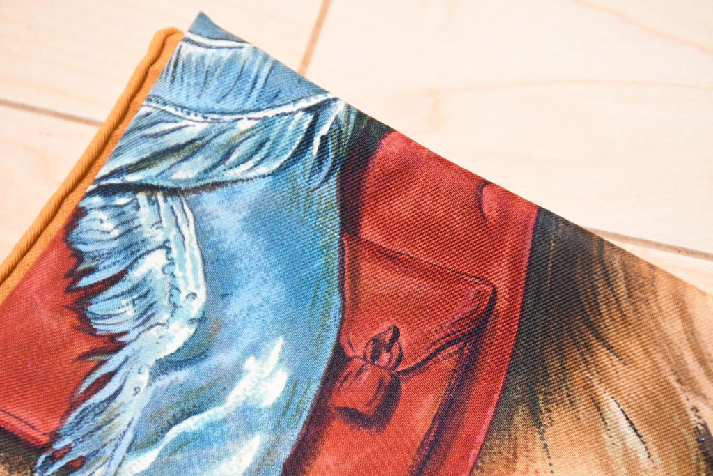 Hermes Scarf The Pony Express by Kermit Oliver 90 cm silk brown camel Carre AP06