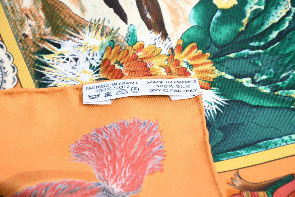 Hermes Scarf The Pony Express by Kermit Oliver 90 cm silk brown camel Carre AP06