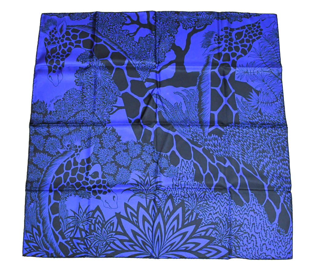 Hermes Scarf The Three Graces 90 cm silk navy blue Carre giraffe animal 35"