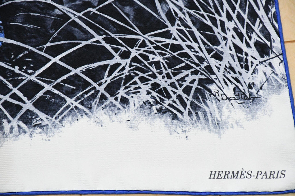 Hermes Scarf Tigre du Bengale 90 cm silk blue Carre Bengal tiger animal 35"