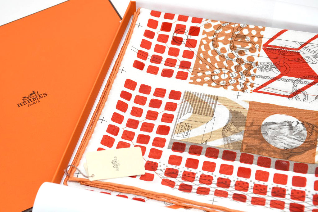 Hermes Scarf Twilly au Bloc Liste Vernie 90 cm silk red grand Carre 35"