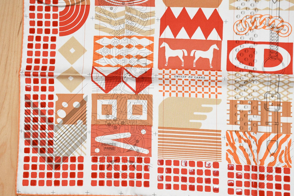 Hermes Scarf Twilly au Bloc Liste Vernie 90 cm silk red grand Carre 35"