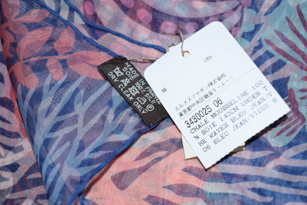 Hermes Scarf Under The Waves 140 cm Chiffon Silk muslin Blue orange Shawl stole