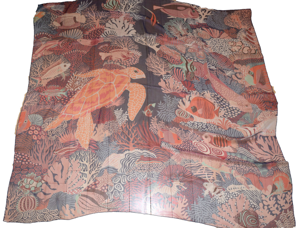 Hermes Scarf Under The Waves 140 cm Chiffon Silk muslin Blue orange Shawl stole