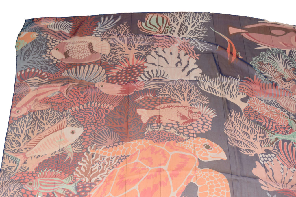 Hermes Scarf Under The Waves 140 cm Chiffon Silk muslin Blue orange Shawl stole