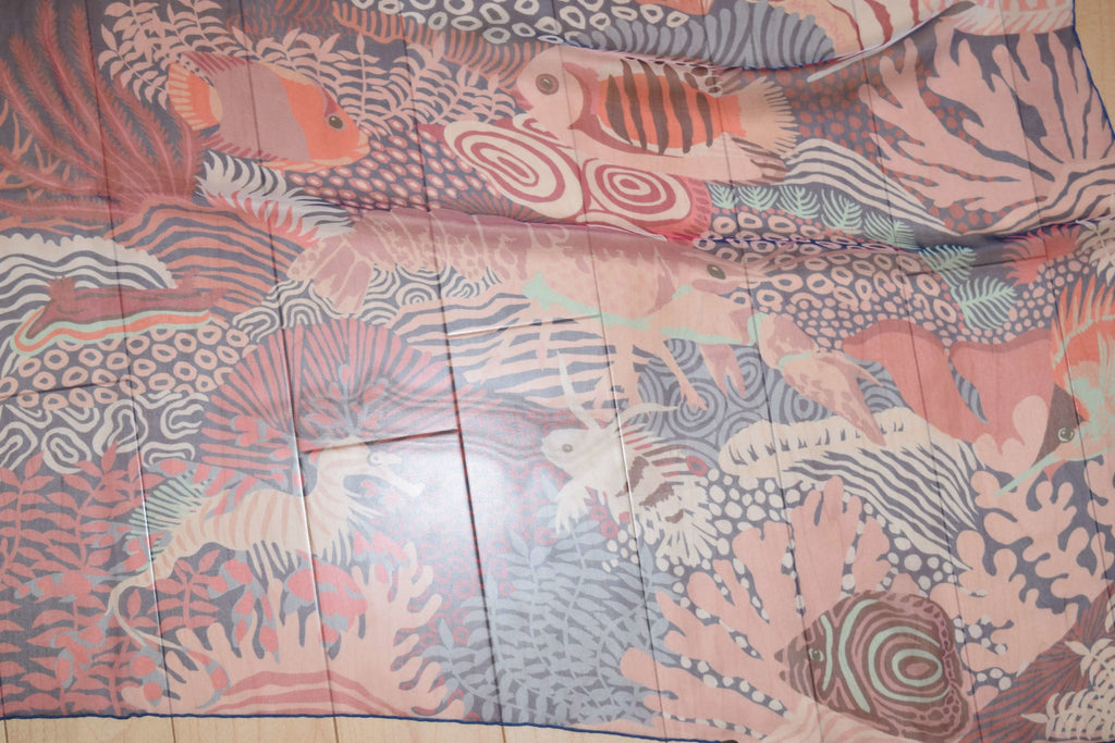 Hermes Scarf Under The Waves 140 cm Chiffon Silk muslin Blue orange Shawl stole