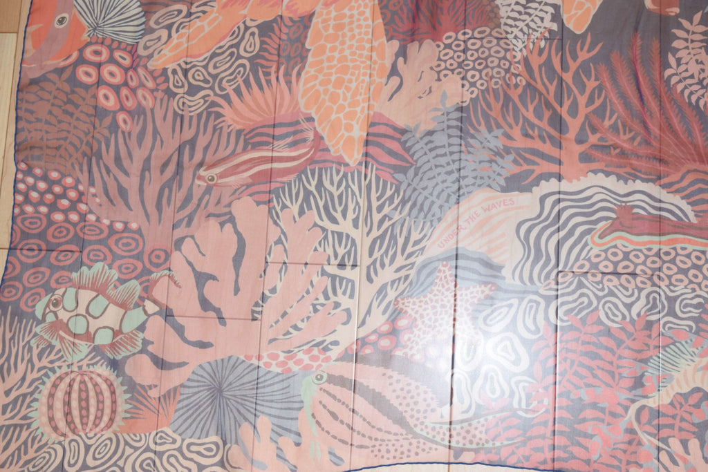 Hermes Scarf Under The Waves 140 cm Chiffon Silk muslin Blue orange Shawl stole