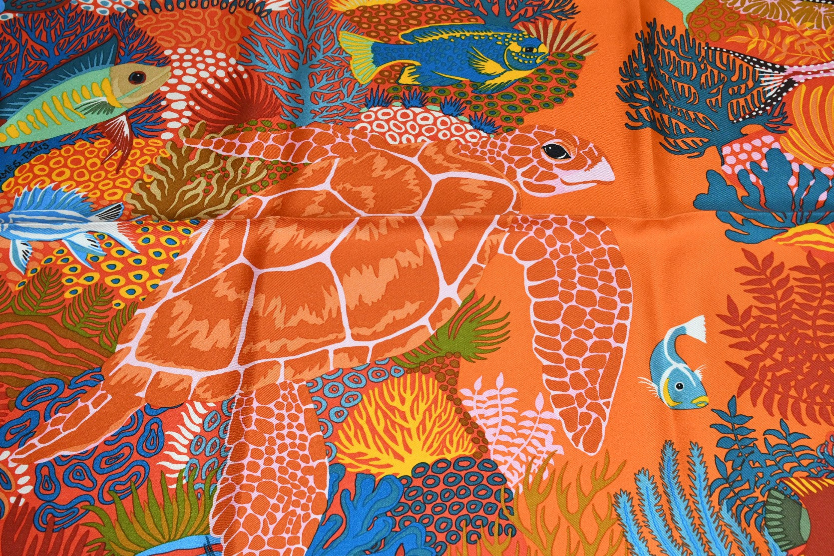 Hermes Scarf Under The Waves 90 cm Silk orange Carre sea turtle 35