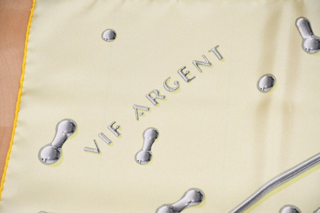 Hermes Scarf Vif Argent by Dimitri Rybaltchenko 90 cm silk light yellow Carre silver drop 35"