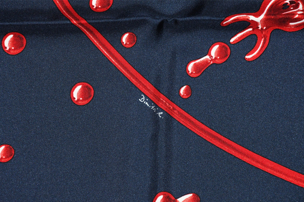 Hermes Scarf Vif Argent by Dimitri Rybaltchenko 90 cm silk navy red Carre silver drop