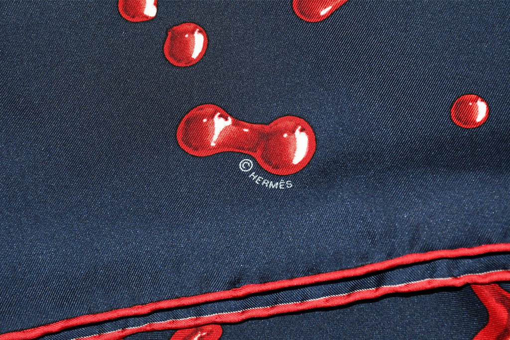 Hermes Scarf Vif Argent by Dimitri Rybaltchenko 90 cm silk navy red Carre silver drop