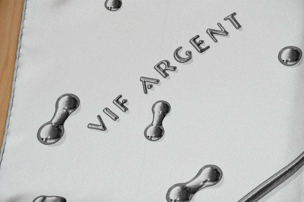 Hermes Scarf Vif Argent by Dimitri Rybaltchenko 90 cm silk white Carre silver drop