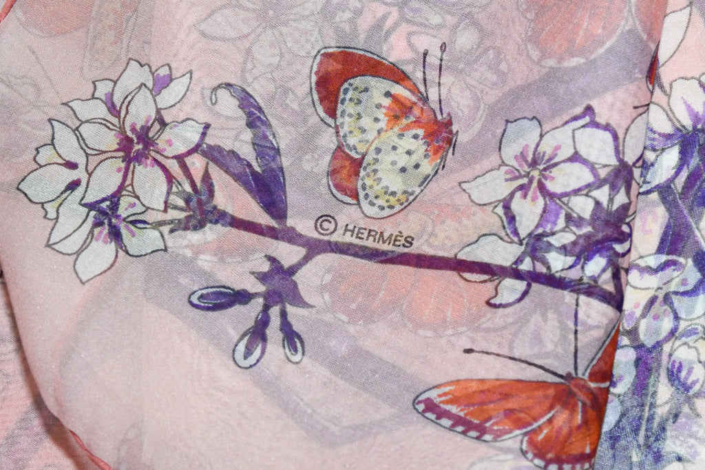Hermes Scarf Vol Amoureux des Azures 90 cm Chiffon Silk mousseline butterfly